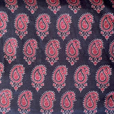 Cotton Silk Printed Fabric - Black/Red Butta - Mango - Dabu - Vastra Raag